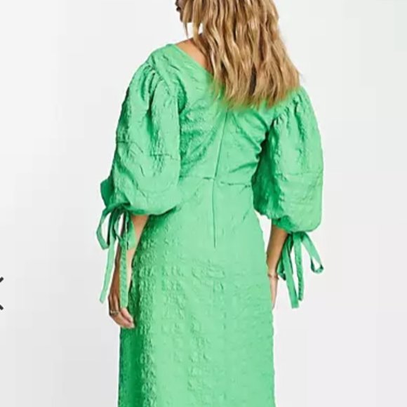 Topshop textured seersucker puff sleeve midi dress NWT - Picture 2 of 5